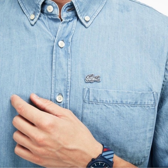 Lacoste Long Sleeve Denim Button Down Shirt (size M) - Picture 3 of 7